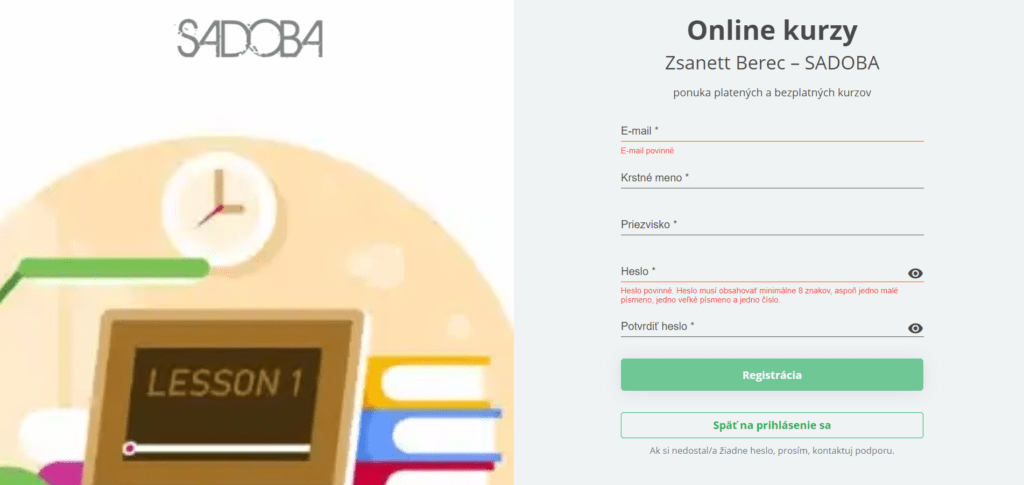 členská sekcia – registračný formulár – Mentortools